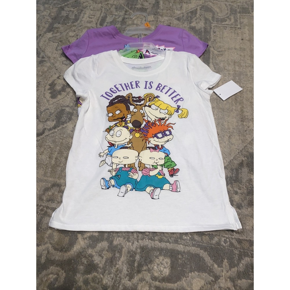 New Nickelodeon Rugrats Purple White 2 Pack T Shirts Youth Girls Sz‎ 6 Small